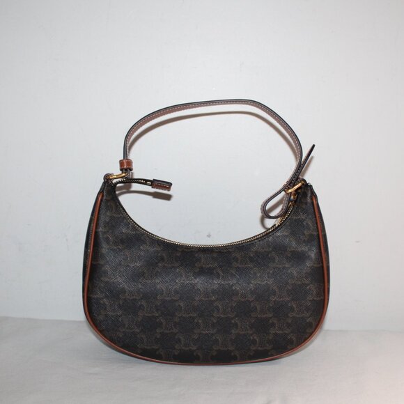 CELINE Triomphe Canvas Calfskin Ava Shoulder Bag Handbag - Picture 3 of 9